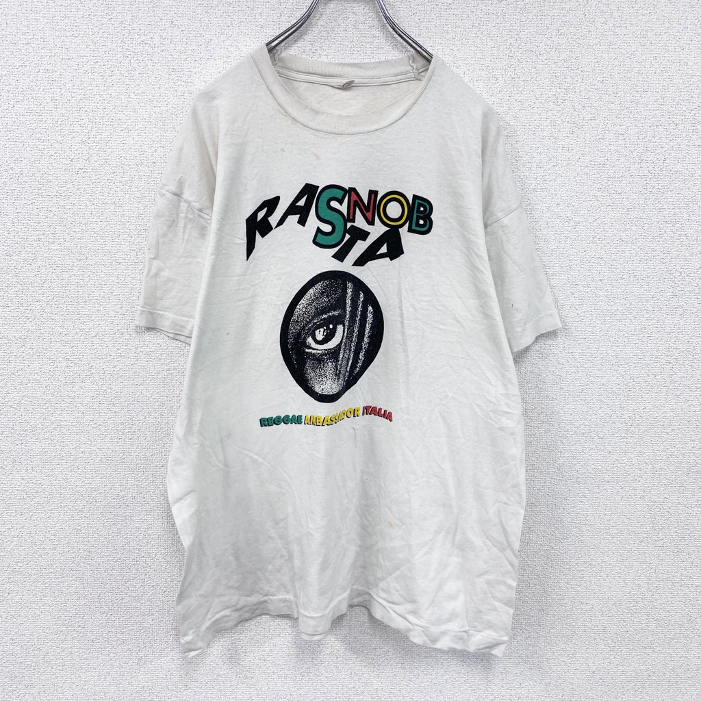 ～90s　半袖プリントTシャツ　ヴィンテージ　レゲエ　３連プリント　白　ホワイト