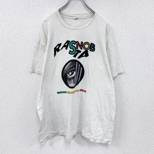 ～90s　半袖プリントTシャツ　ヴィンテージ　レゲエ　３連プリント　白　ホワイト