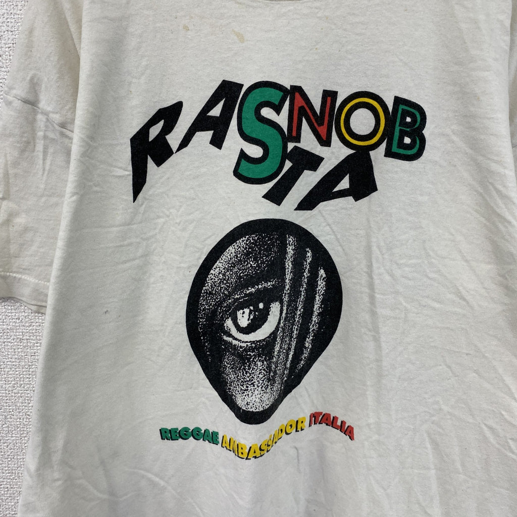 ～90s　半袖プリントTシャツ　ヴィンテージ　レゲエ　３連プリント　白　ホワイト