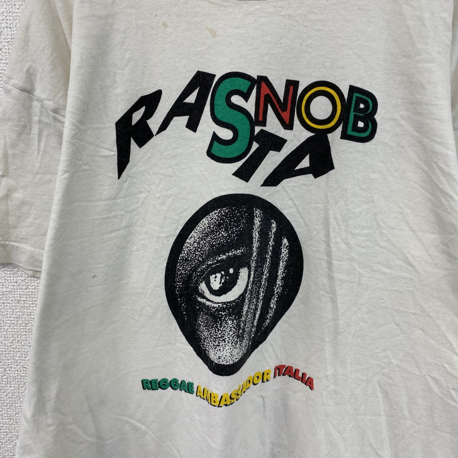 ～90s　半袖プリントTシャツ　ヴィンテージ　レゲエ　３連プリント　白　ホワイト