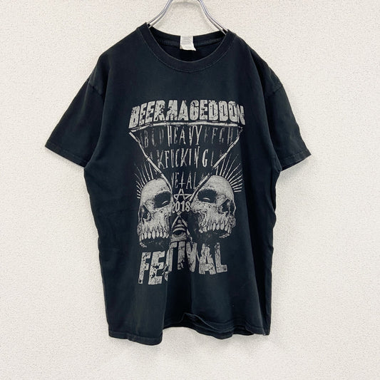 GILDAN　ギルダン　半袖プリントTシャツ　ヘビーメタルフェスティバル　スカル　骸骨　黒　ブラック　Lサイズ