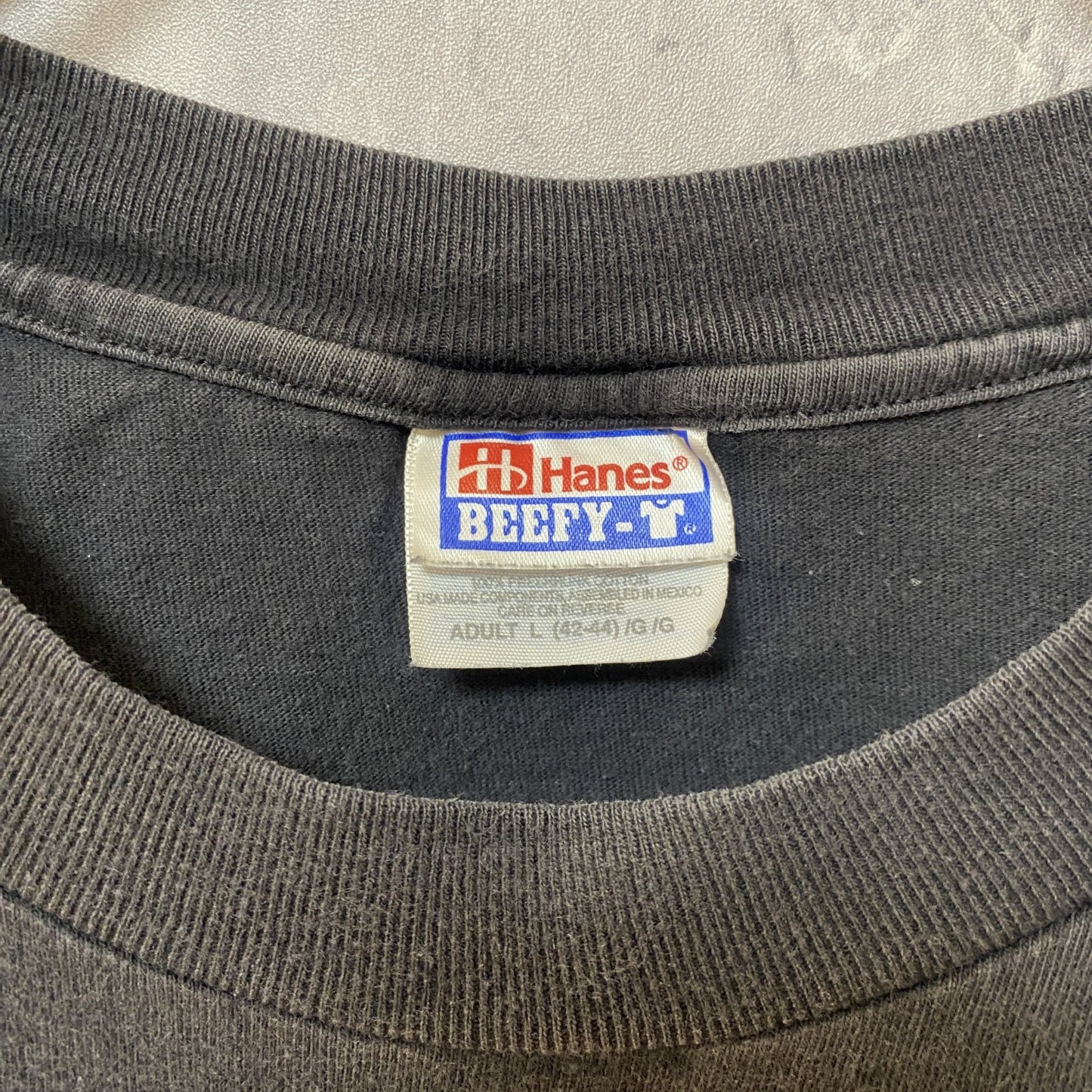 古着 used　Hanes BEFFE T　ヘインズ　半袖プリントTシャツ　黒　ブラック　野球　牛　レトロデザイン　Lサイズ