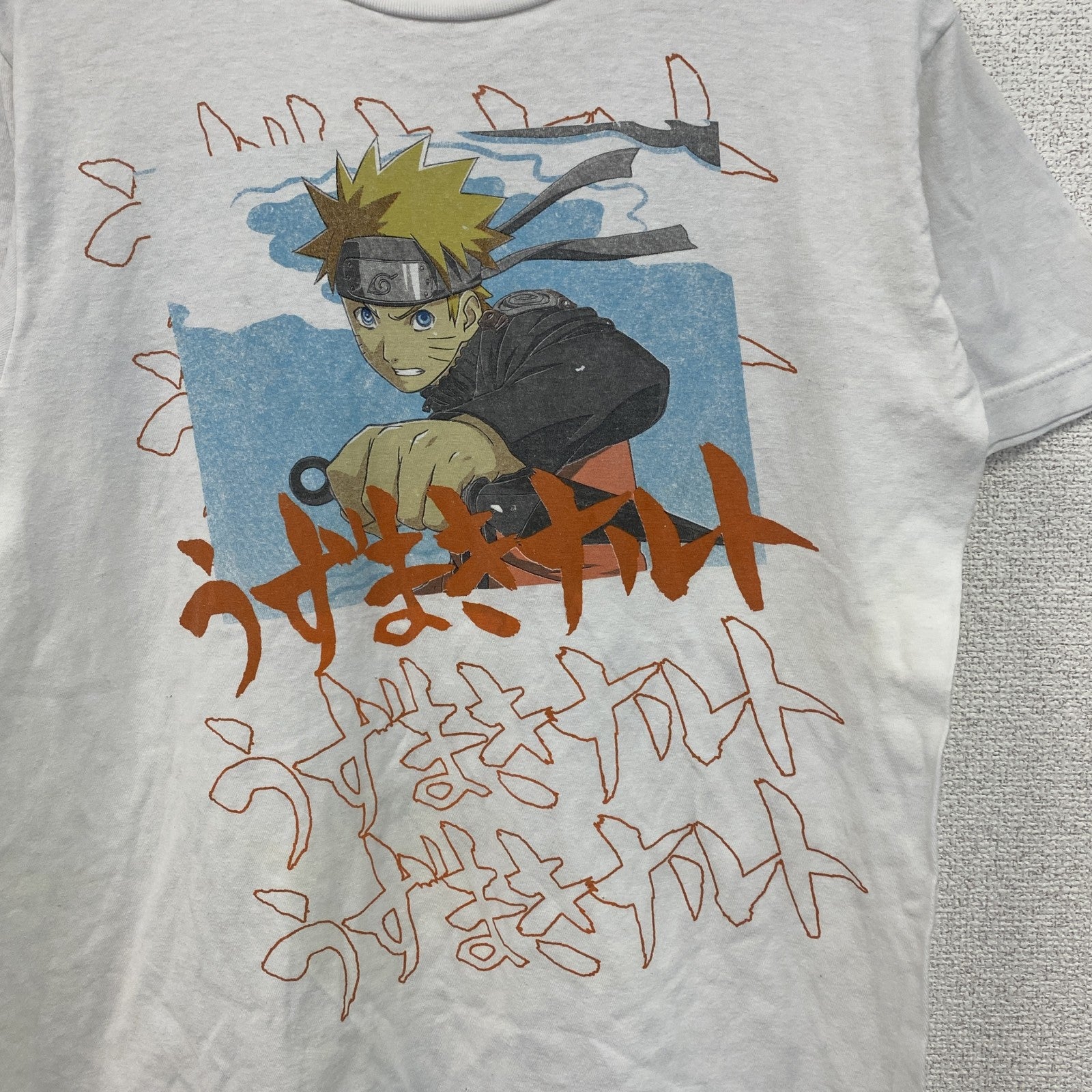 古着 used　NARUTO　半袖プリントTシャツ　うずまきナルト　キャラクターデザイン　クルーネック　白　レトロ　Sサイズ