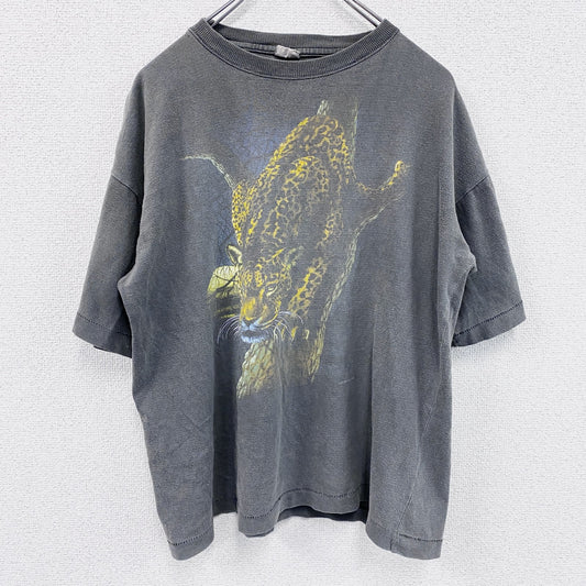 半袖プリントTシャツ　アニマルT　シングルT　虎　タイガー　灰色　グレー　Lサイズ