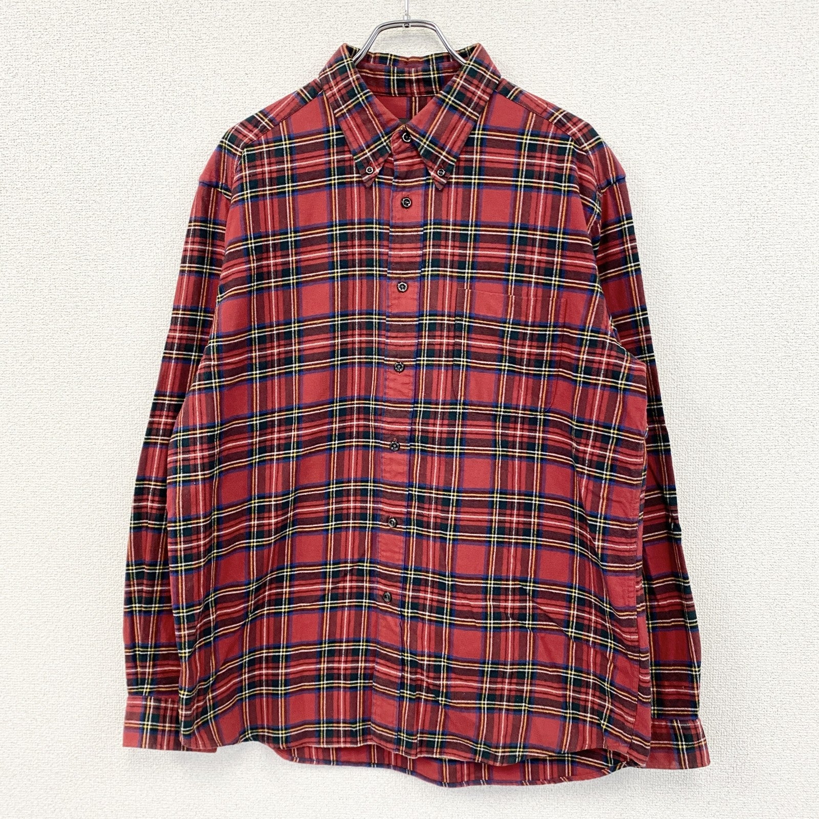 Eddie Bauer　エディーバウアー　長袖シャツ　ボタンダウンシャツ　チェック柄　赤　レッド　Lサイズ