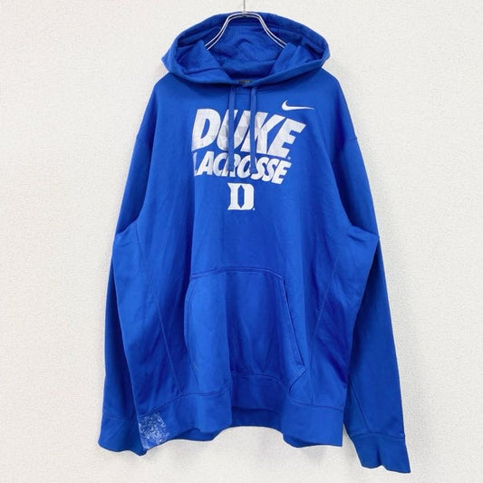 古着 used　NIKE　ナイキ　長袖プリントパーカー　ラクロス　DUKE大学　レトロデザイン　青　ブルー　XLサイズ