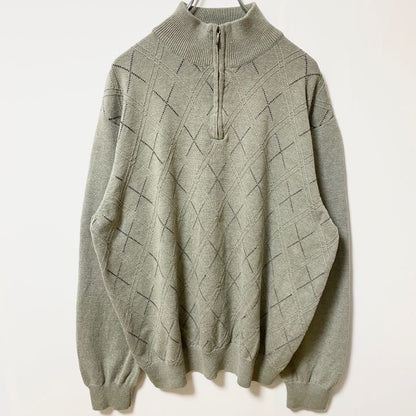 IZOD　アイゾッド　ハーフジップニットセーター　総柄　灰色　グレー　XLサイズ