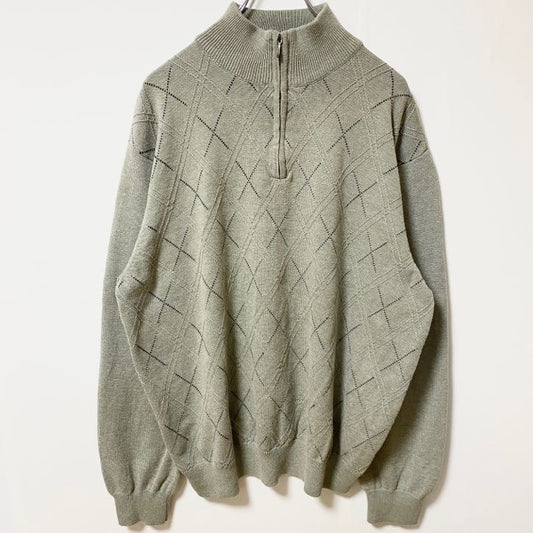 IZOD　アイゾッド　ハーフジップニットセーター　総柄　灰色　グレー　XLサイズ
