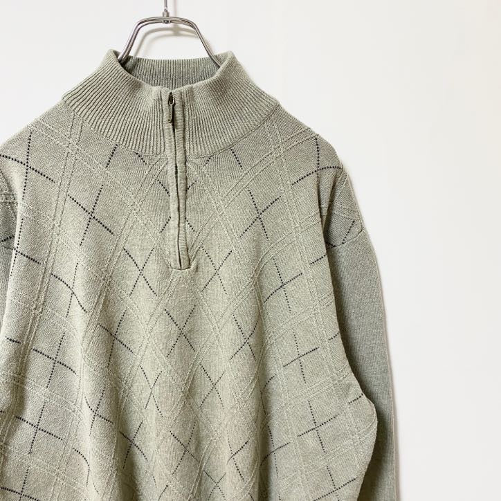 IZOD　アイゾッド　ハーフジップニットセーター　総柄　灰色　グレー　XLサイズ