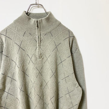 IZOD　アイゾッド　ハーフジップニットセーター　総柄　灰色　グレー　XLサイズ