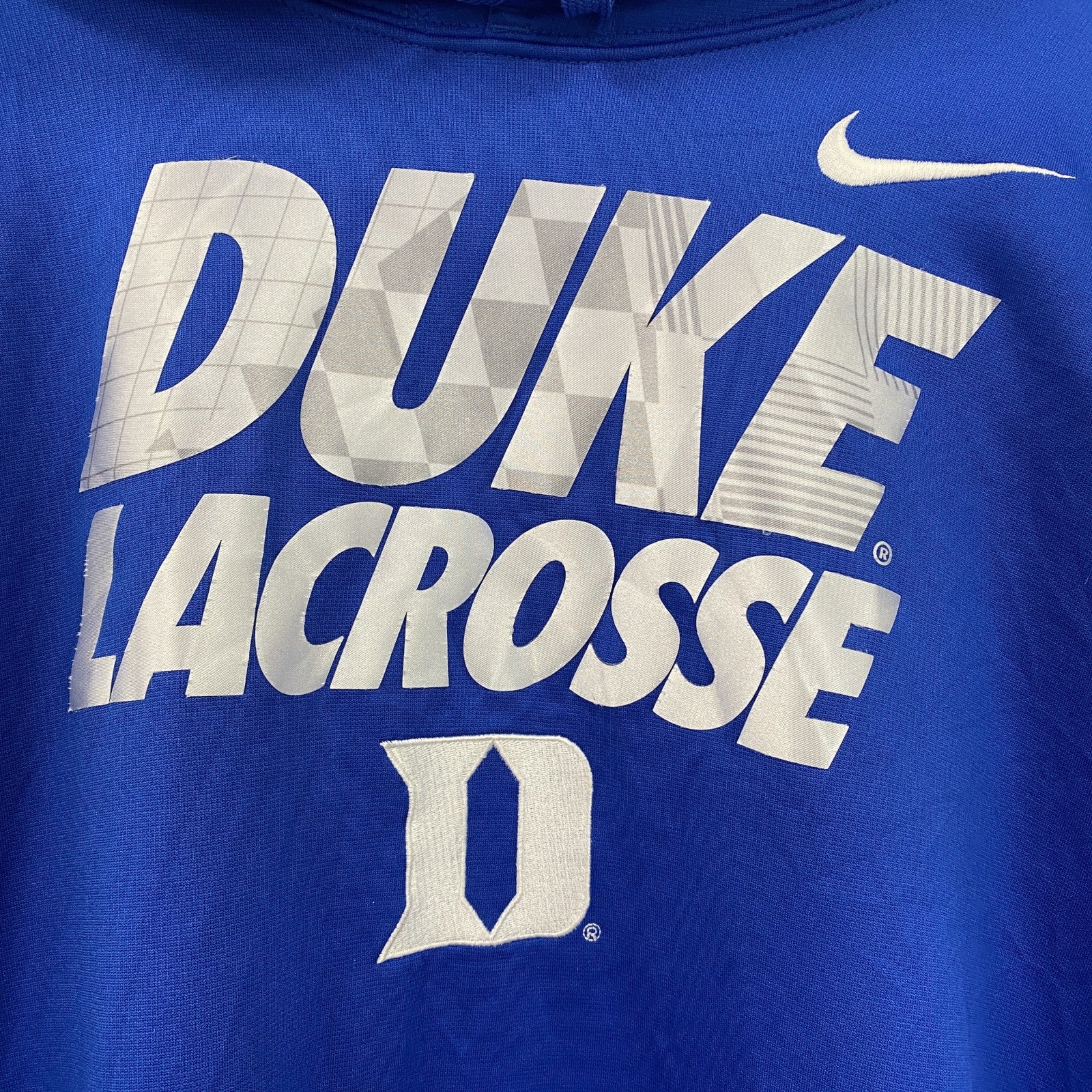 古着 used　NIKE　ナイキ　長袖プリントパーカー　ラクロス　DUKE大学　レトロデザイン　青　ブルー　XLサイズ