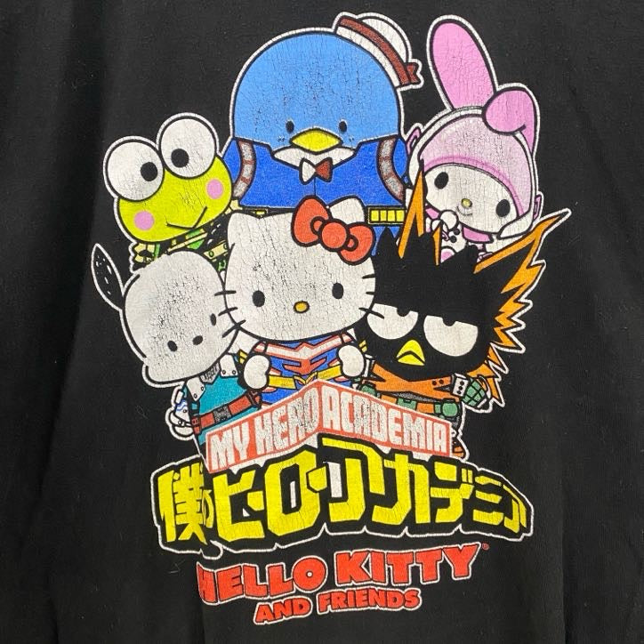 古着 used　僕のヒーローアカデミア　サンリオ　sanrio　半袖プリントTシャツ　クルーネック　レトロ　黒　ブラック　Sサイズ