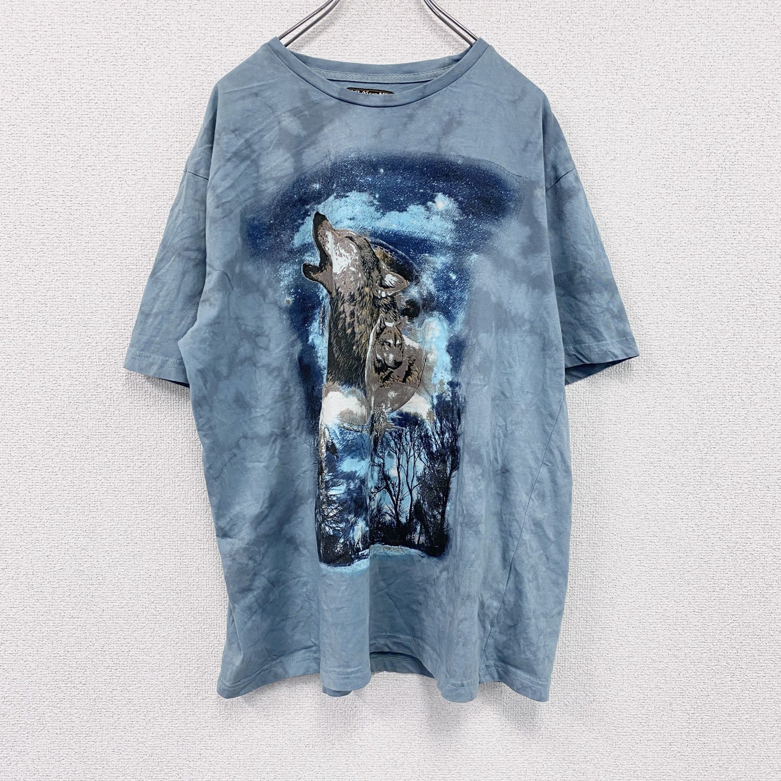 ATLAS FOR MEN　半袖プリントTシャツ　タイダイT　アニマルT　狼　水色　ライトブルー　XXLサイズ