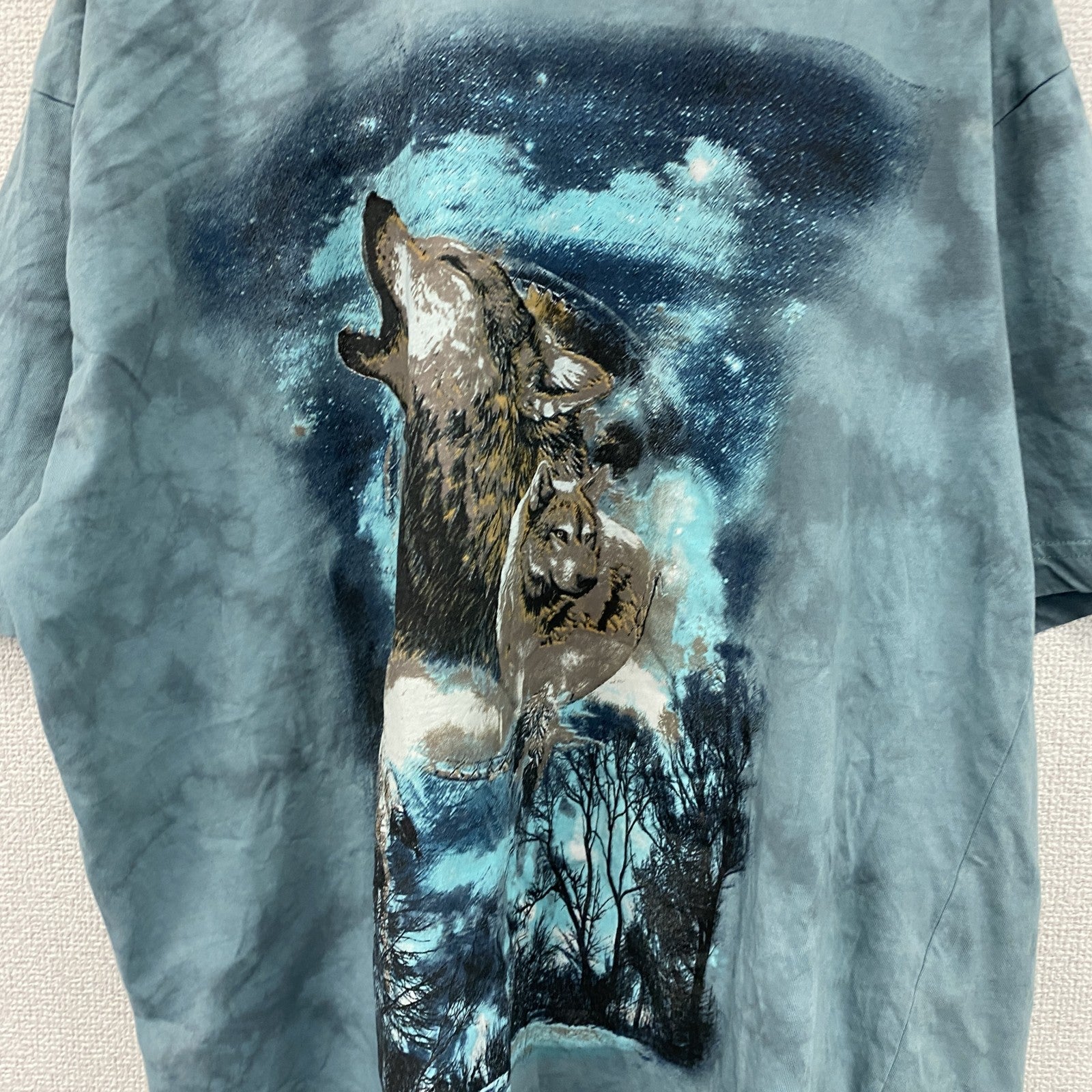 ATLAS FOR MEN　半袖プリントTシャツ　タイダイT　アニマルT　狼　水色　ライトブルー　XXLサイズ