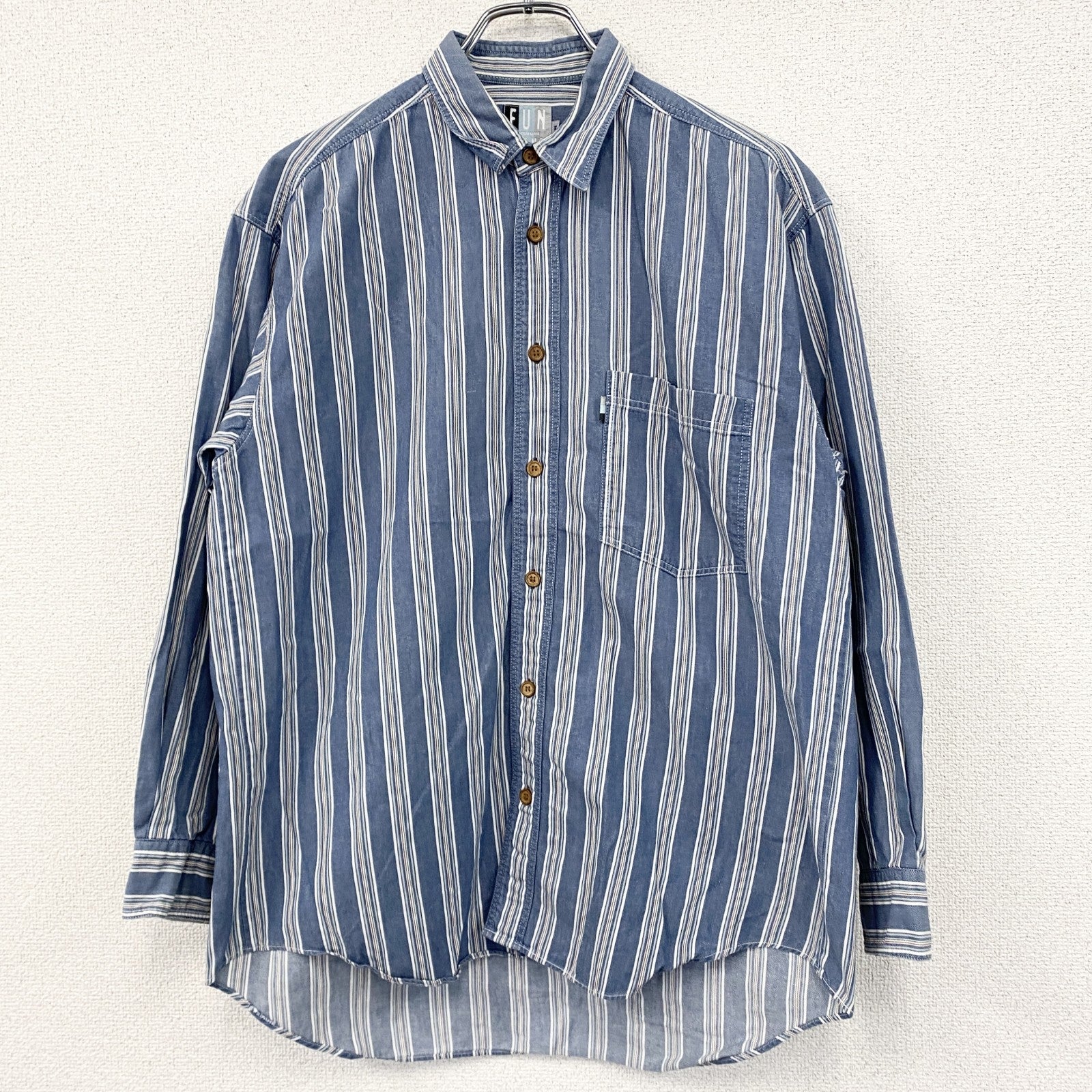 FUN JEANS　ファンジーンズ　長袖シャツ　ストライプ柄　青　ブルー　Mサイズ