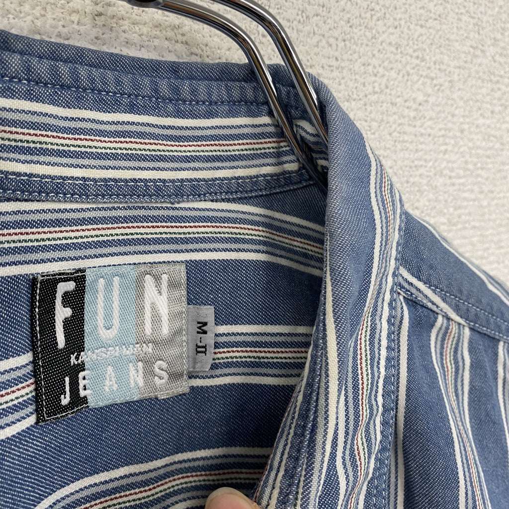 FUN JEANS　ファンジーンズ　長袖シャツ　ストライプ柄　青　ブルー　Mサイズ