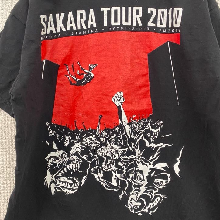 古着 used　FRUIT OF THE LOOM　半袖バンドプリントTシャツ　クルーネック　レトロ　黒　ブラック　Mサイズ