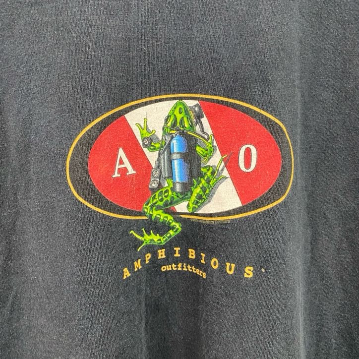 古着 used　Hanes　ヘインズ　半袖両面プリントTシャツ　サメ　クルーネック　黒　ブラック　ヴィンテージ　XLサイズ