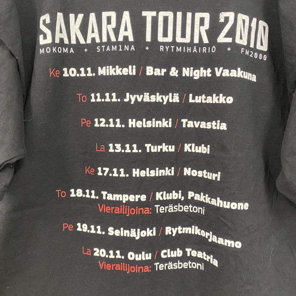 古着 used　FRUIT OF THE LOOM　半袖バンドプリントTシャツ　クルーネック　レトロ　黒　ブラック　Mサイズ