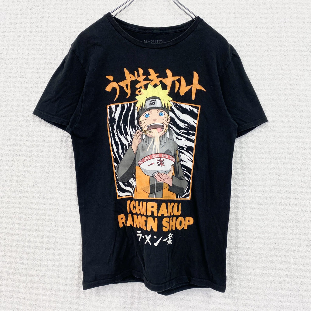 古着 used　NARUTO　半袖アニメプリントTシャツ　うずまきナルト　クルーネック　レトロデザイン　黒　ブラック　Mサイズ