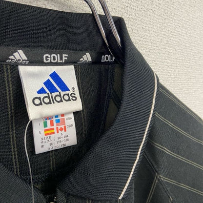 adidas　アディダス　半袖ハーフジップポロシャツ　ストライプ柄　黒　ブラック　Lサイズ