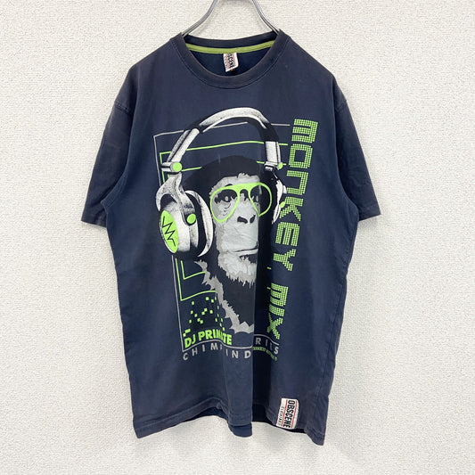 BSCENE　半袖プリントTシャツ　アニマルT　モンキー　DJ　紺　ネイビー　Lサイズ