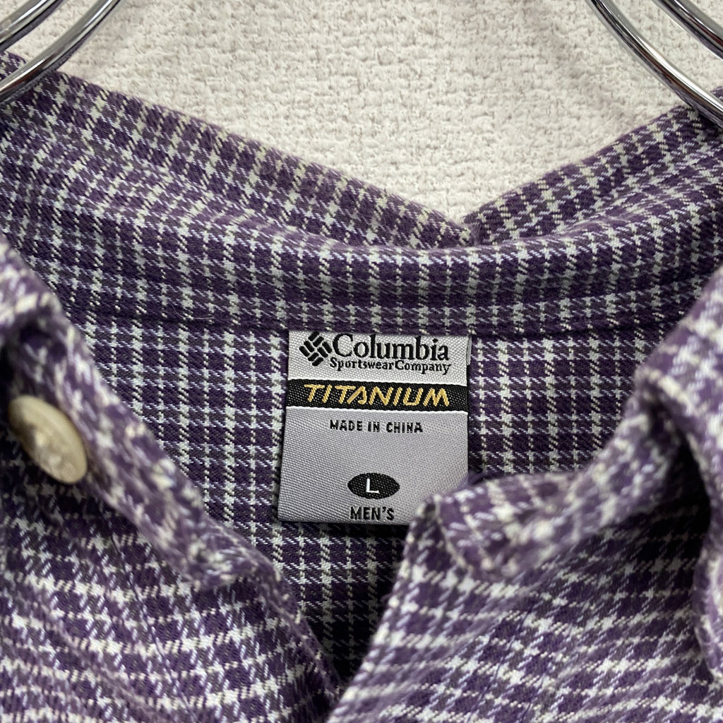 Columbia　コロンビア　TITANIUM　長袖シャツ　ボタンダウンシャツ　チェック柄　紫　パープル　Lサイズ