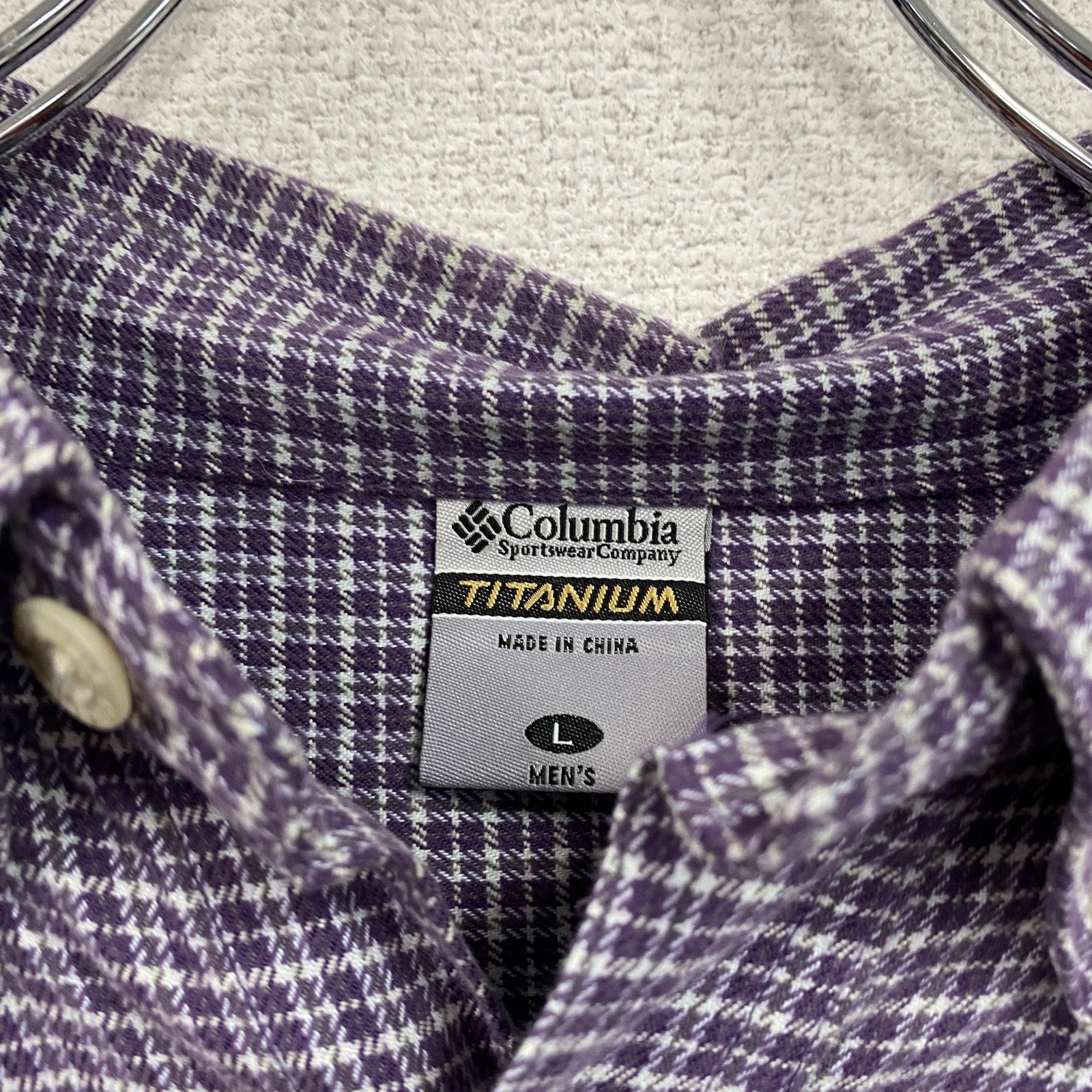 Columbia　コロンビア　TITANIUM　長袖シャツ　ボタンダウンシャツ　チェック柄　紫　パープル　Lサイズ