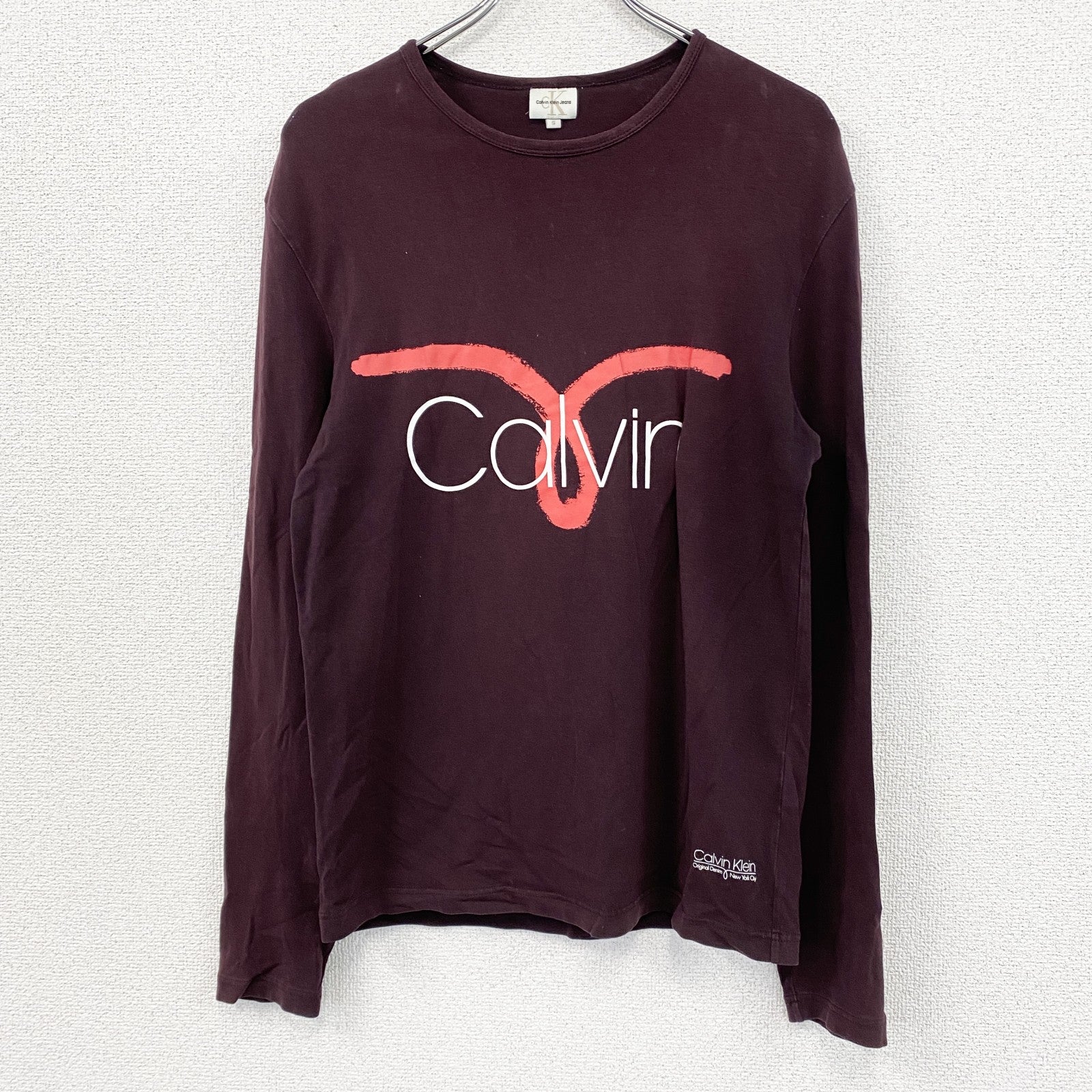 Calvin Klein　カルバンクライン　長袖Tシャツ/ロンT　デカロゴ　ボルドー　Sサイズ