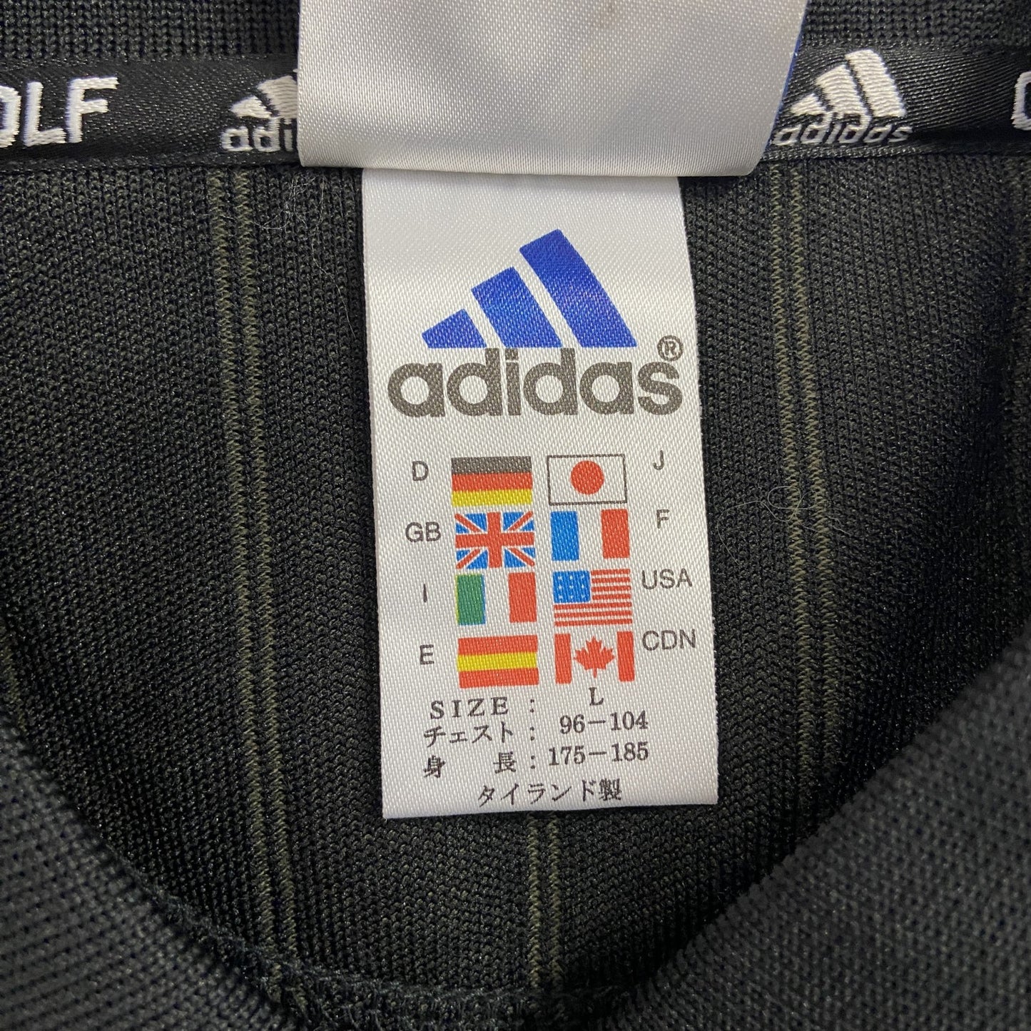adidas　アディダス　半袖ハーフジップポロシャツ　ストライプ柄　黒　ブラック　Lサイズ