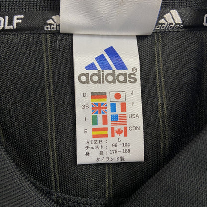 adidas　アディダス　半袖ハーフジップポロシャツ　ストライプ柄　黒　ブラック　Lサイズ