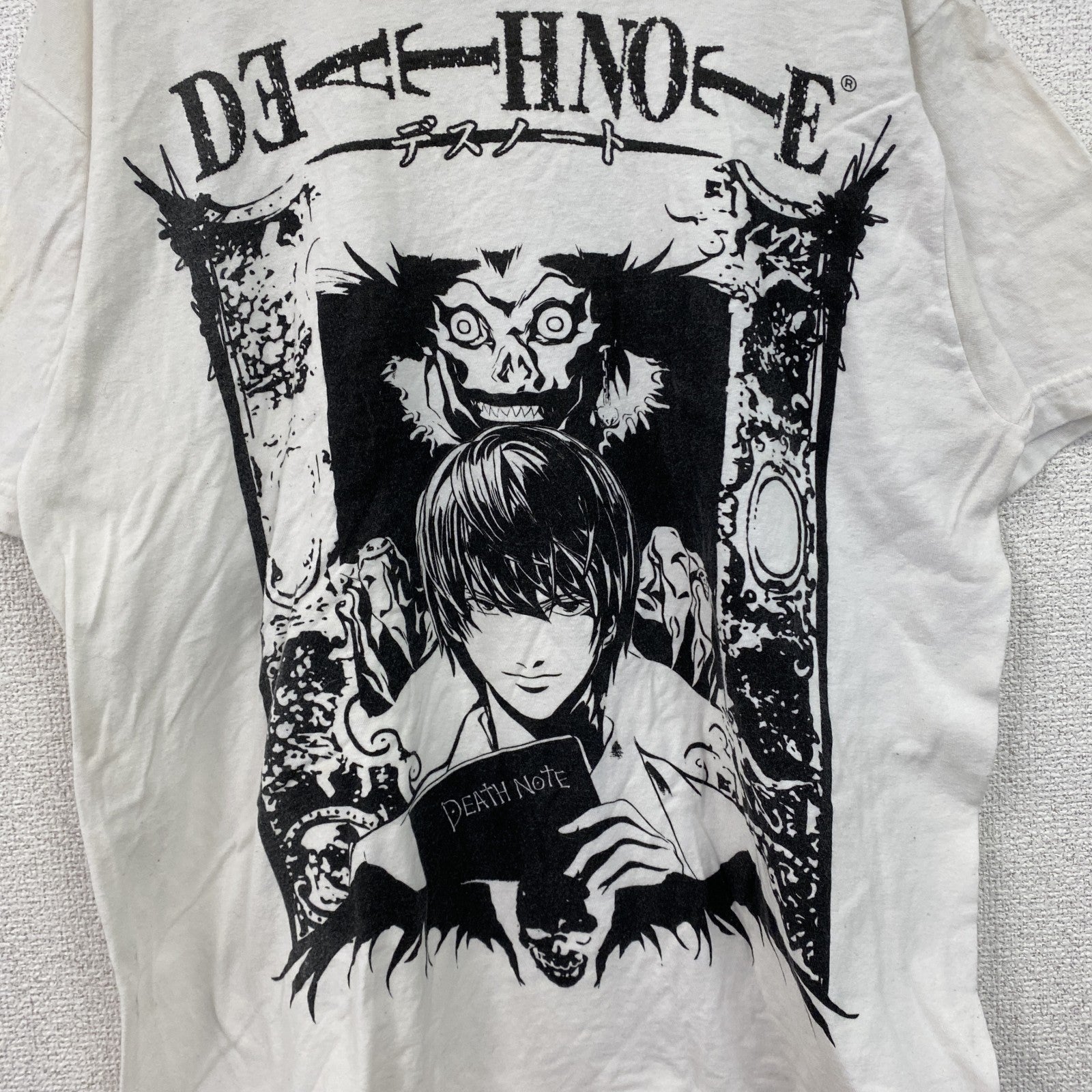 古着 used　DEATH NOTE　デスノート　半袖アニメプリントTシャツ　クルーネック　レトロ　白　ホワイト　Lサイズ