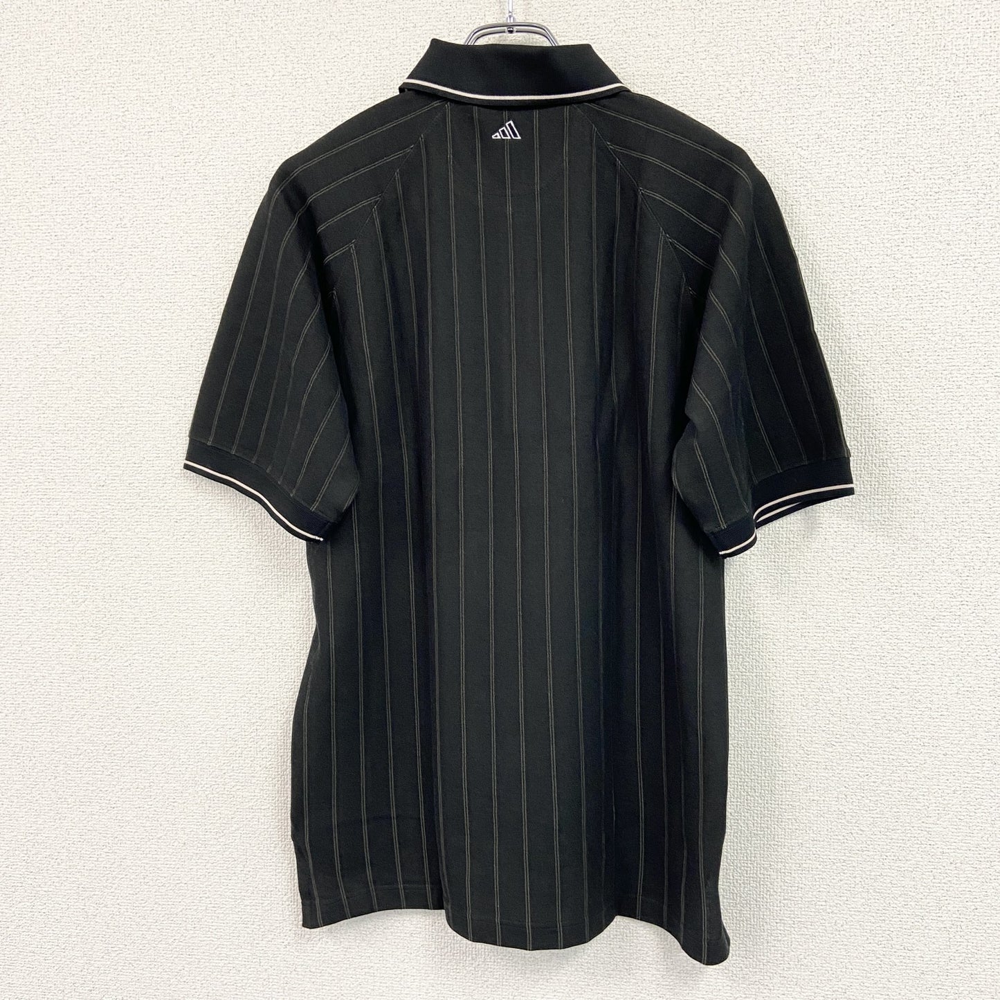 adidas　アディダス　半袖ハーフジップポロシャツ　ストライプ柄　黒　ブラック　Lサイズ