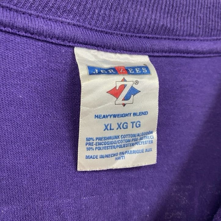古着 used　JERZEES　ジャージーズ　半袖両面プリントTシャツ　アメフト　背番号　クルーネック　紫　XLサイズ