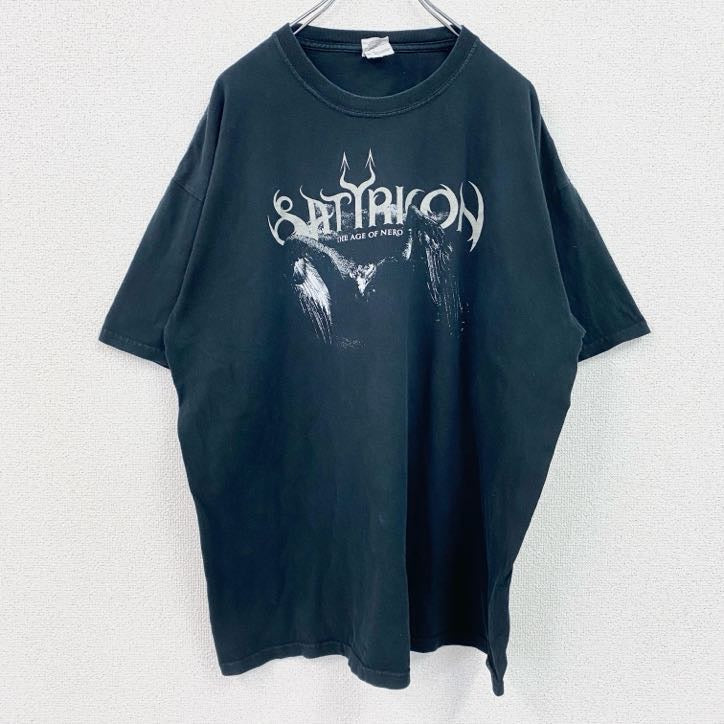 古着 used　GILDAN　ギルダン　半袖ロックバンドプリントTシャツ　SATYRICON　クルーネック　黒　ブラック　Lサイズ