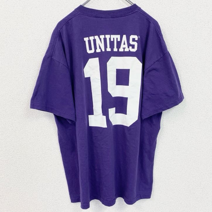 古着 used　JERZEES　ジャージーズ　半袖両面プリントTシャツ　アメフト　背番号　クルーネック　紫　XLサイズ