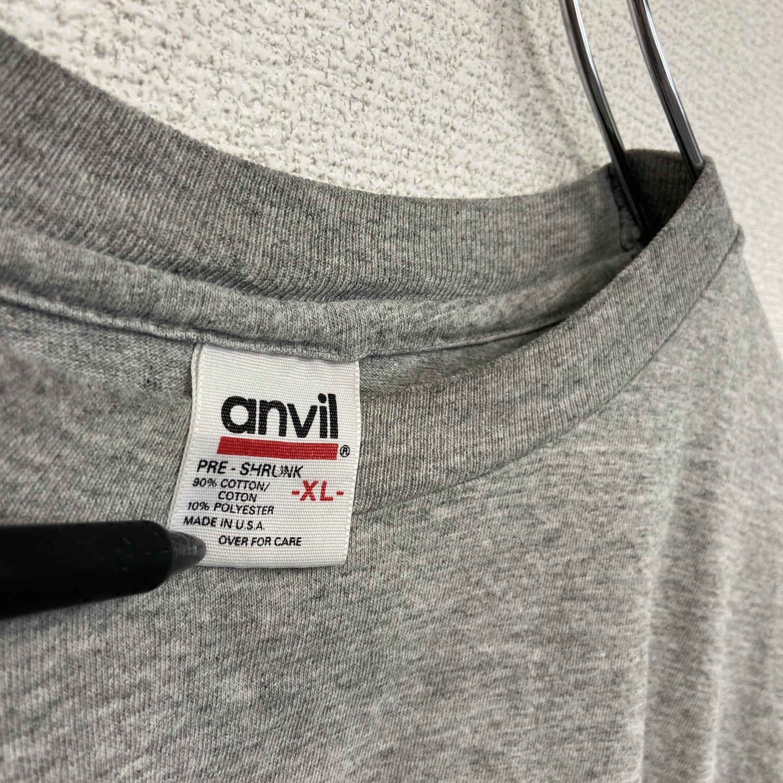 90s　Anvil　アンヴィル　半袖Tシャツ　3連プリント　カプセルプリント　アーチプリント　シングルステッチ　グレー　Mサイズ