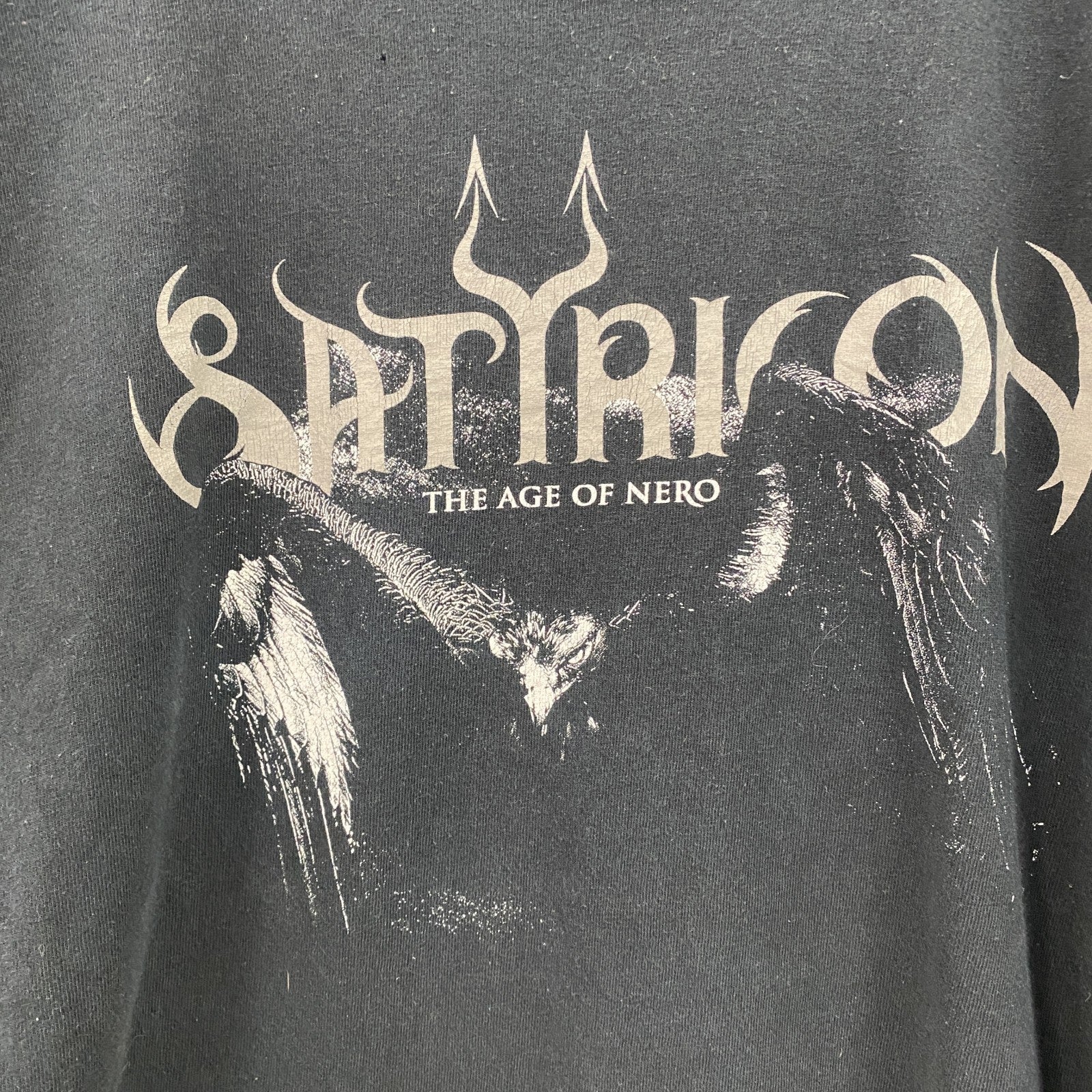 古着 used　GILDAN　ギルダン　半袖ロックバンドプリントTシャツ　SATYRICON　クルーネック　黒　ブラック　Lサイズ