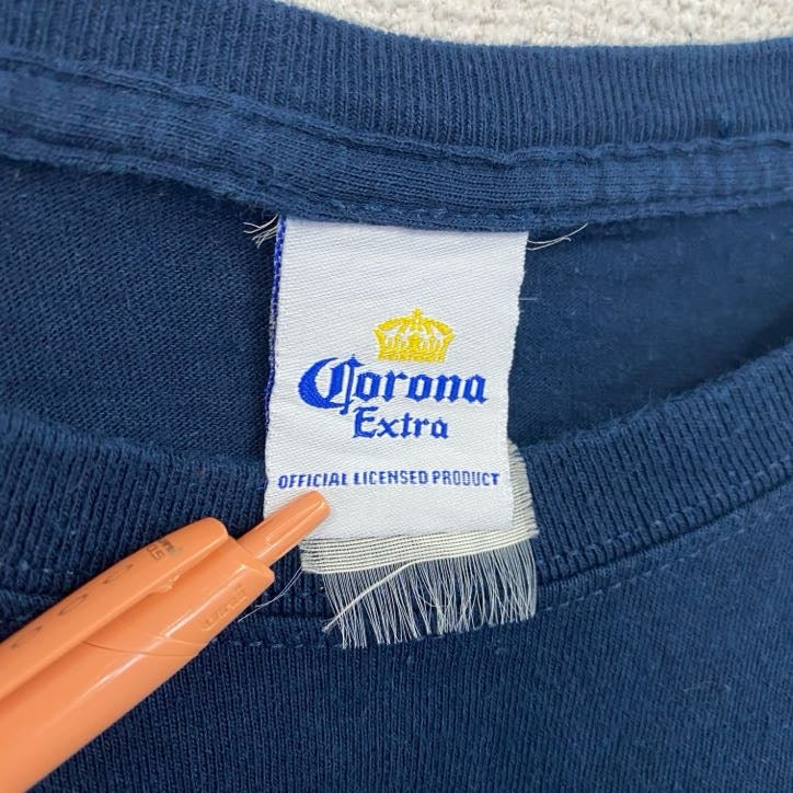 古着 used　Corona Extra　コロナエキストラ　コロナビール　半袖プリントTシャツ　企業T　クルーネック　ネイビー
