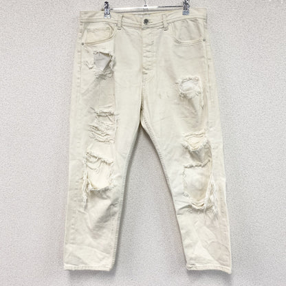 ZARA　ザラ　ダメージデニムパンツ/ジーンズ　ボタンフライ　白　ホワイト　32サイズ