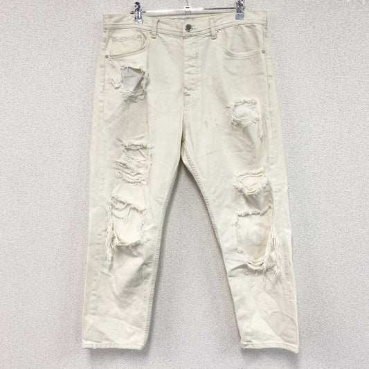 ZARA　ザラ　ダメージデニムパンツ/ジーンズ　ボタンフライ　白　ホワイト　32サイズ