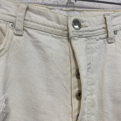 ZARA　ザラ　ダメージデニムパンツ/ジーンズ　ボタンフライ　白　ホワイト　32サイズ