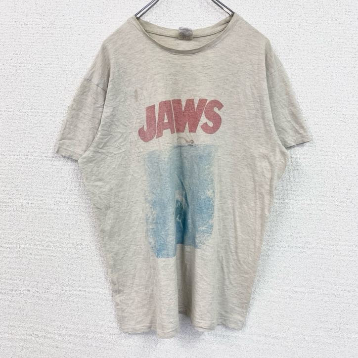 古着 used　B&C　JAWS　ジョーズ　半袖ビッグプリントTシャツ　ムービーT　映画　サメ　ライトグレー　XLサイズ