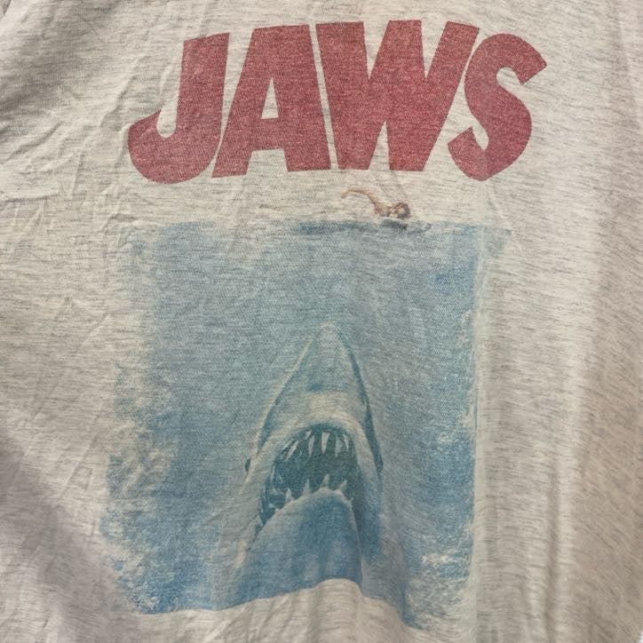 古着 used　B&C　JAWS　ジョーズ　半袖ビッグプリントTシャツ　ムービーT　映画　サメ　ライトグレー　XLサイズ