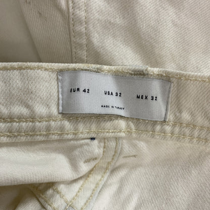 ZARA　ザラ　ダメージデニムパンツ/ジーンズ　ボタンフライ　白　ホワイト　32サイズ