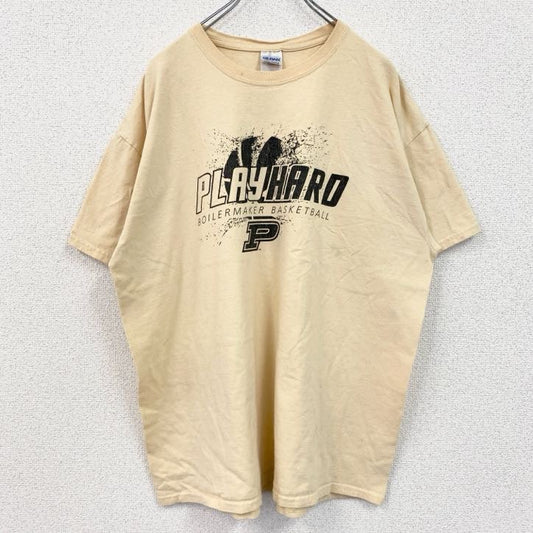 古着 used　GILDAN　ギルダン　半袖スポーツプリントTシャツ　バスケ　レトロ　クルーネック　黄色　イエロー　XLサイズ
