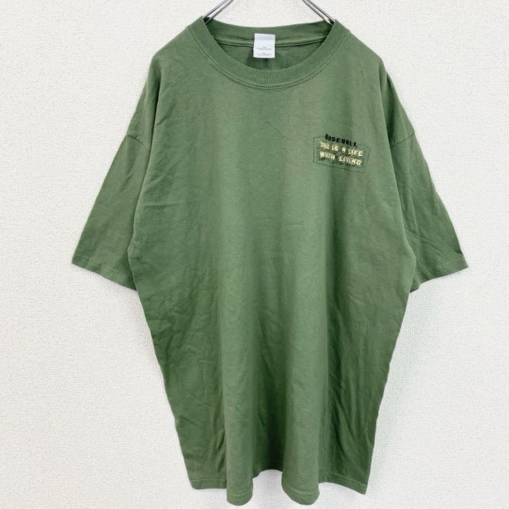 古着 used　GILDAN　ギルダン　半袖ワンポイントTシャツ　バックプリント　野球　グローブ　緑　グリーン　XLサイズ