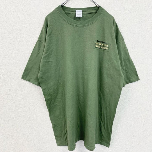 古着 used　GILDAN　ギルダン　半袖ワンポイントTシャツ　バックプリント　野球　グローブ　緑　グリーン　XLサイズ