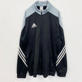 古着 used　adidas　アディダス　長袖ワンポイントロゴ刺繍ジャージ　トラックジャケット　黒　グレー　XLサイズ