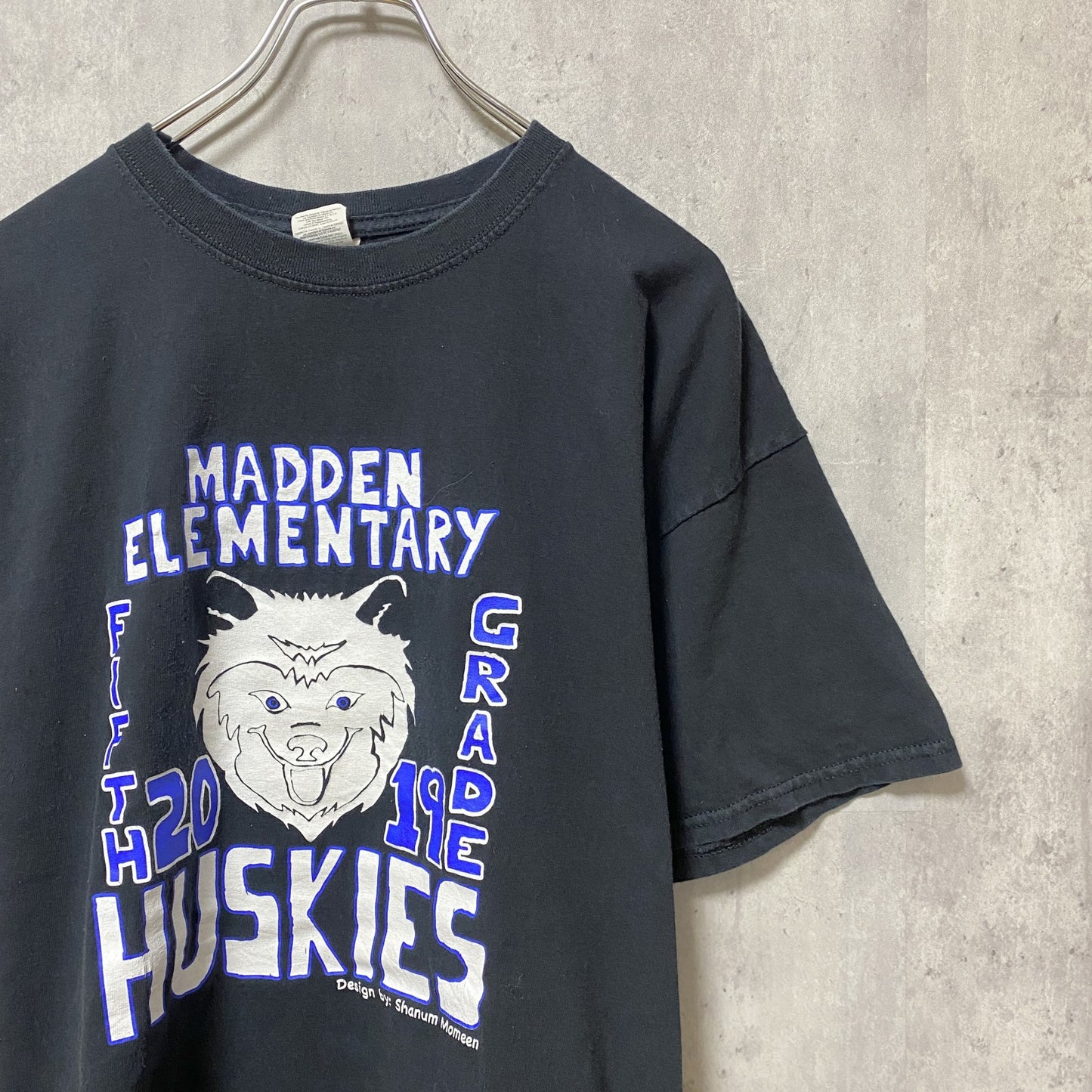 古着 used　HUSKIES　半袖プリントTシャツ　黒　ブラック　バックプリント　クルーネック　ビッグシルエット　XLサイズ
